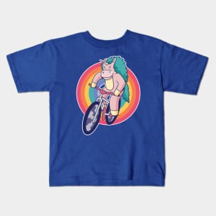 Retro Unicorn on a Bicycle Cartoon Kids T-Shirt